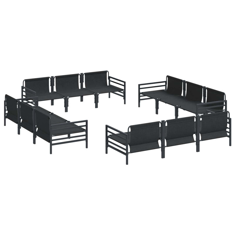 Zestaw Sof na Ogród z poduszką 12 pcs Czarny Stal