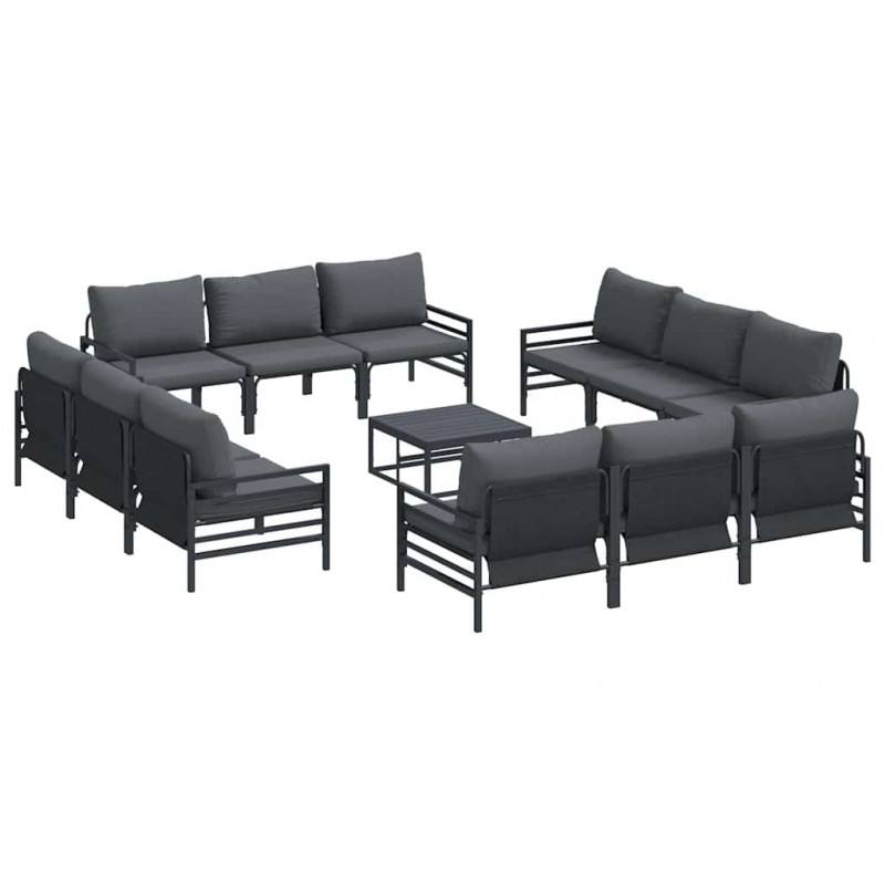 Zestaw Sof na Ogród z poduszką 13 pcs Czarny Stal