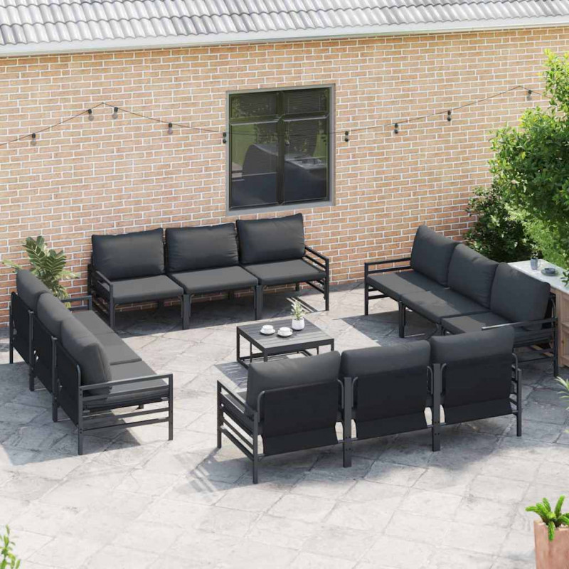 Zestaw Sof na Ogród z poduszką 13 pcs Czarny Stal