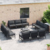Zestaw Sof na Ogród z poduszką 13 pcs Czarny Stal