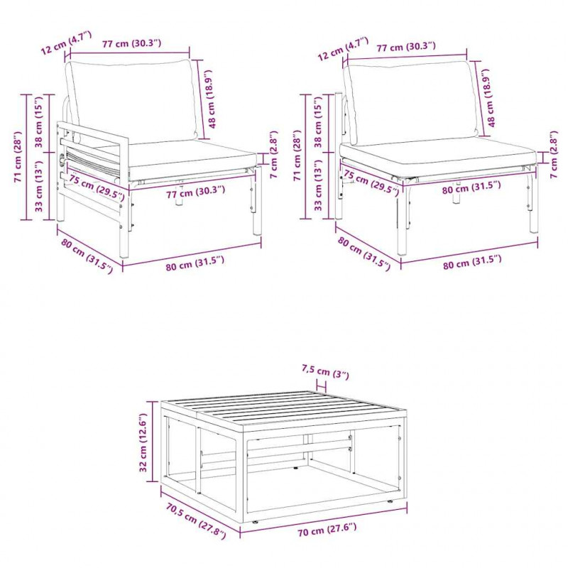 Zestaw Sof na Ogród z poduszką 13 pcs Czarny Stal