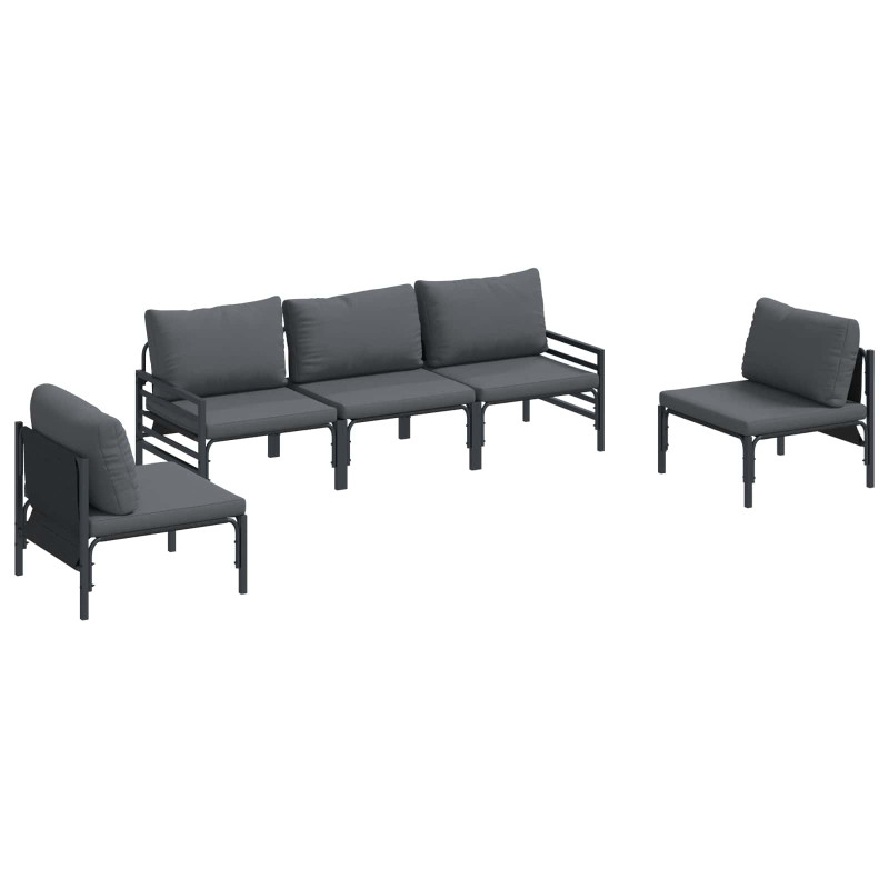 Zestaw Sof na Ogród z poduszką 5 pcs Czarny Stal
