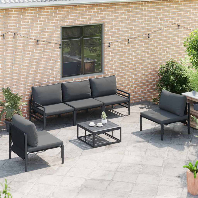 Zestaw Sof na Ogród z poduszką 5 pcs Czarny Stal
