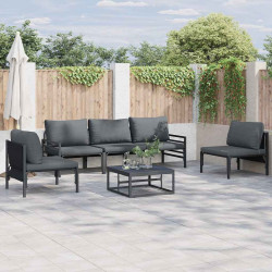 Zestaw Sof na Ogród z poduszką 6 pcs Czarny Stal