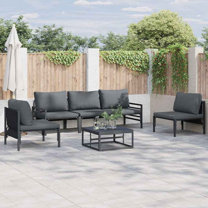 Zestaw Sof na Ogród z poduszką 6 pcs Czarny Stal