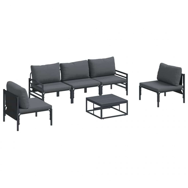 Zestaw Sof na Ogród z poduszką 6 pcs Czarny Stal