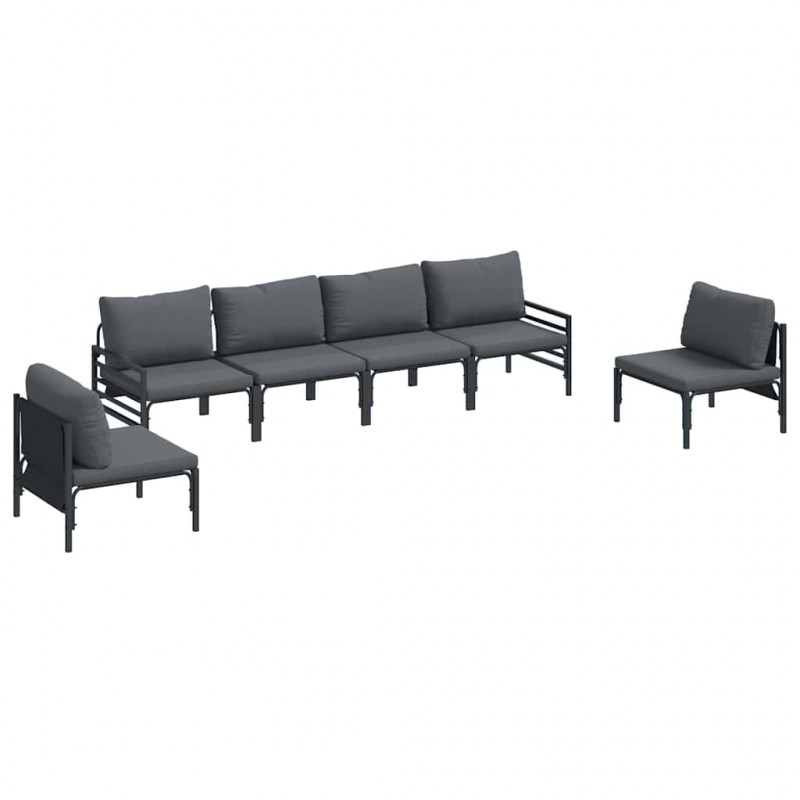 Zestaw Sof na Ogród z poduszką 6 pcs Czarny Stal
