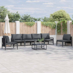 Zestaw Sof na Ogród z poduszką 7 pcs Czarny Stal