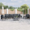 Zestaw Sof na Ogród z poduszką 7 pcs Czarny Stal