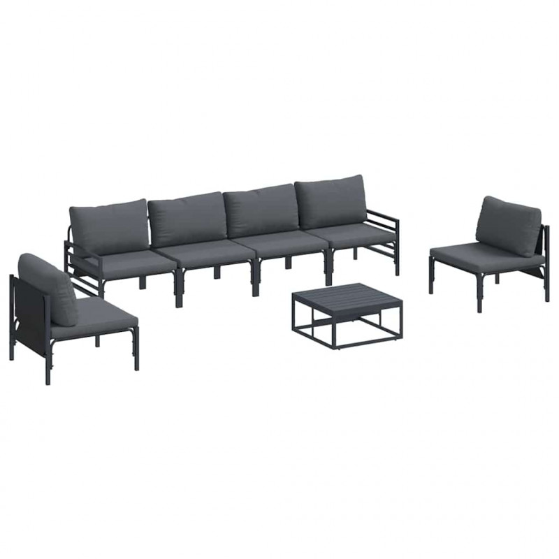 Zestaw Sof na Ogród z poduszką 7 pcs Czarny Stal