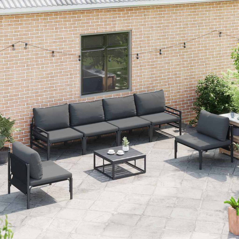 Zestaw Sof na Ogród z poduszką 7 pcs Czarny Stal