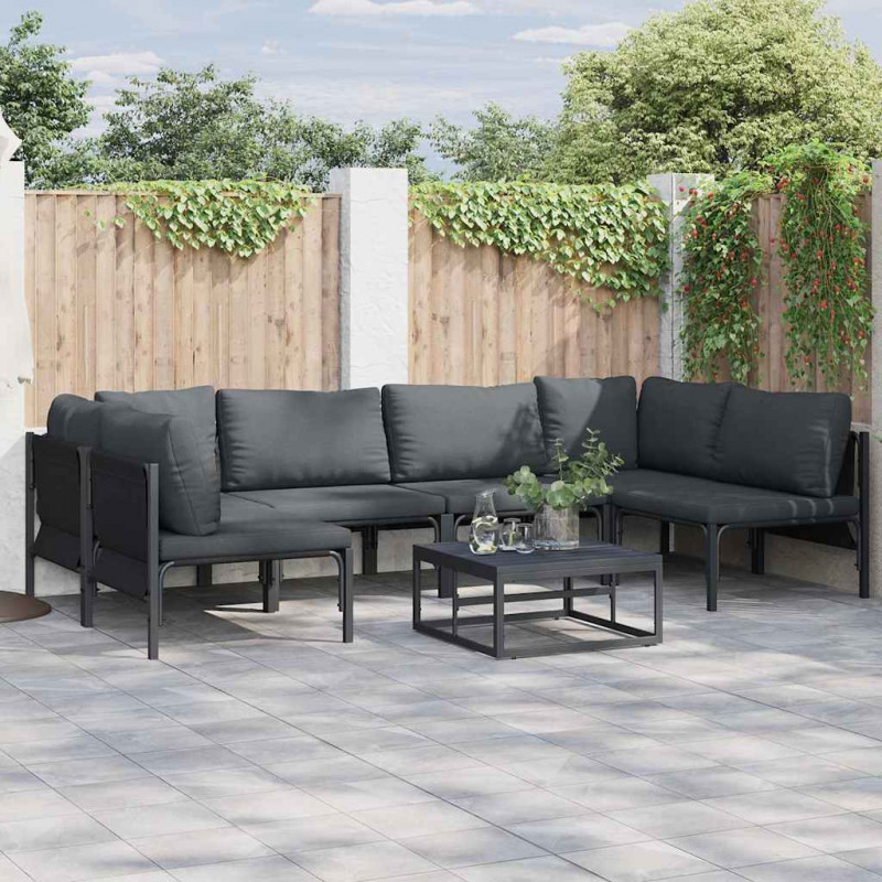 Zestaw Sof na Ogród z poduszką 6 pcs Czarny Stal