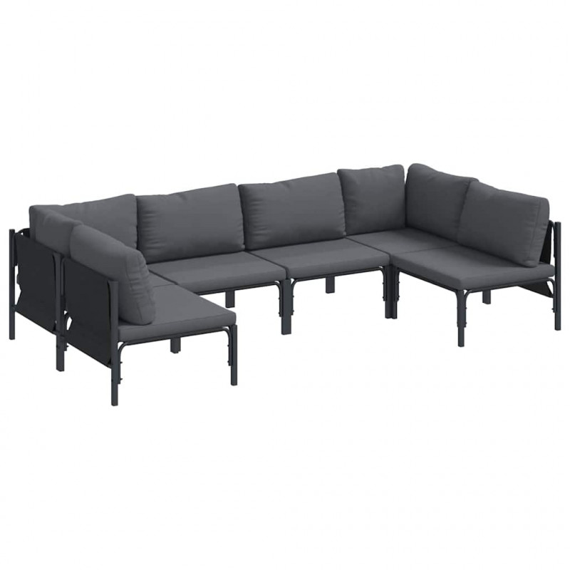 Zestaw Sof na Ogród z poduszką 6 pcs Czarny Stal