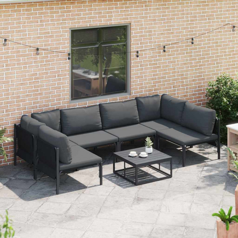 Zestaw Sof na Ogród z poduszką 7 pcs Czarny Stal