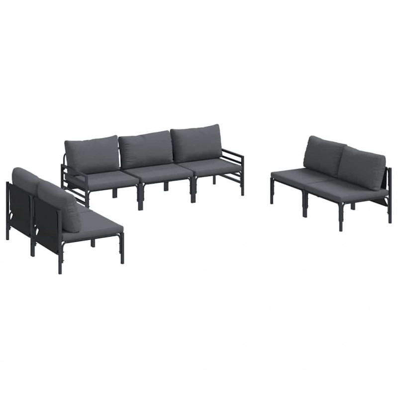 Zestaw Sof na Ogród z poduszką 7 pcs Czarny Stal