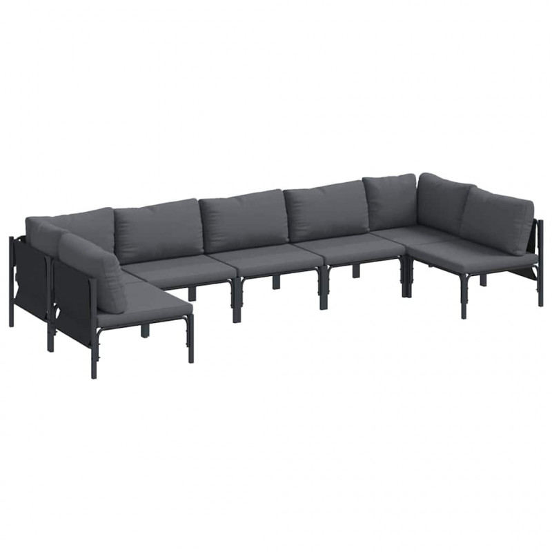 Zestaw Sof na Ogród z poduszką 7 pcs Czarny Stal