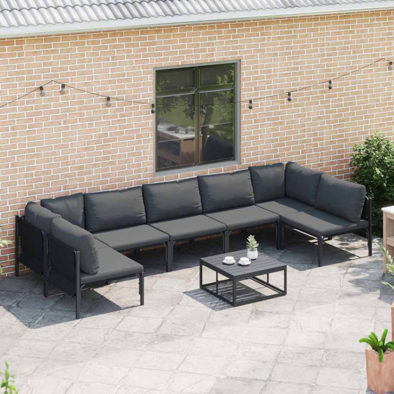 Zestaw Sof na Ogród z poduszką 7 pcs Czarny Stal