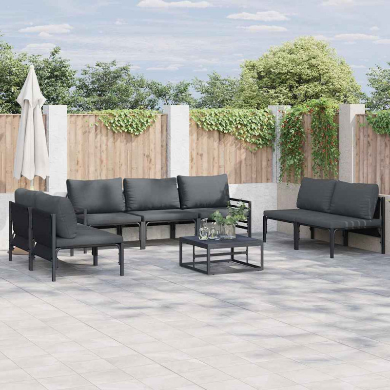 Zestaw Sof na Ogród z poduszką 8 pcs Czarny Stal