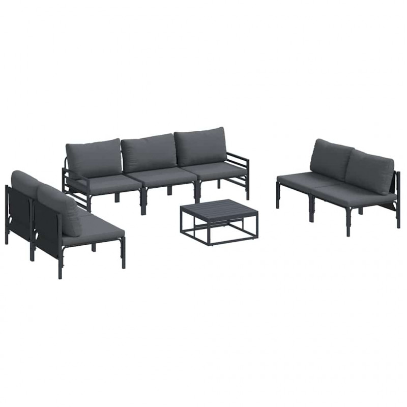 Zestaw Sof na Ogród z poduszką 8 pcs Czarny Stal
