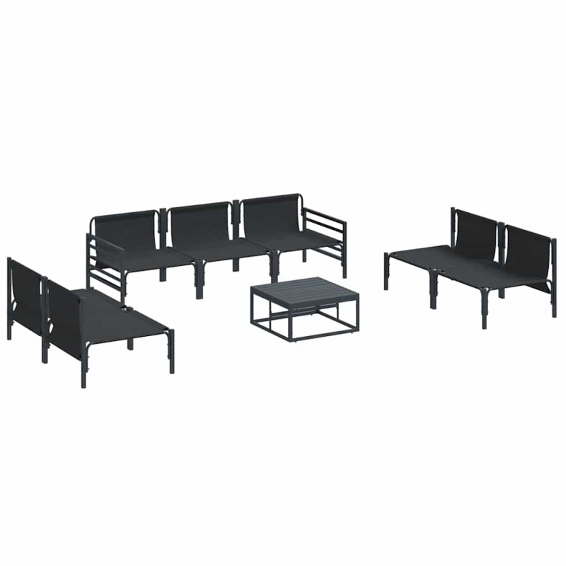 Zestaw Sof na Ogród z poduszką 8 pcs Czarny Stal