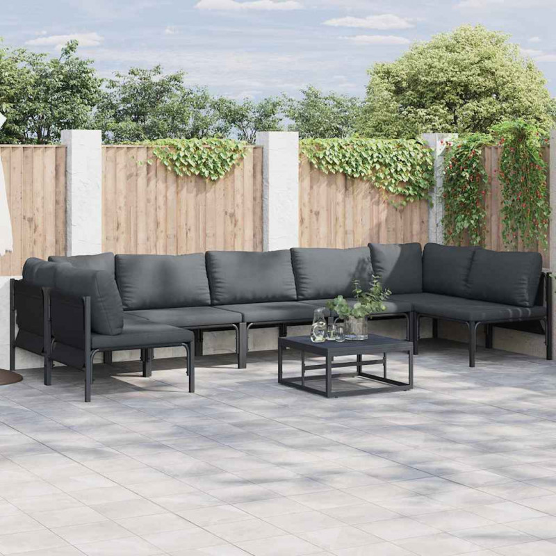 Zestaw Sof na Ogród z poduszką 8 pcs Czarny Stal