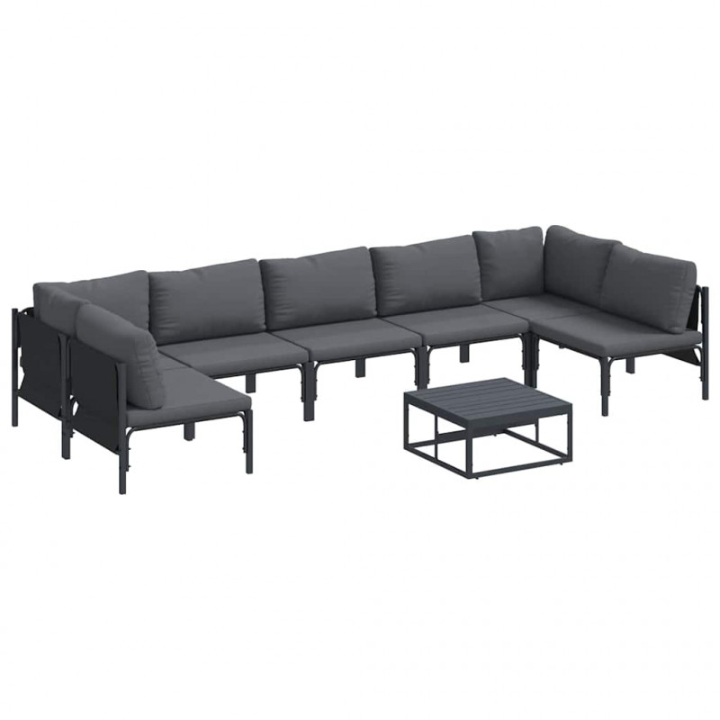 Zestaw Sof na Ogród z poduszką 8 pcs Czarny Stal