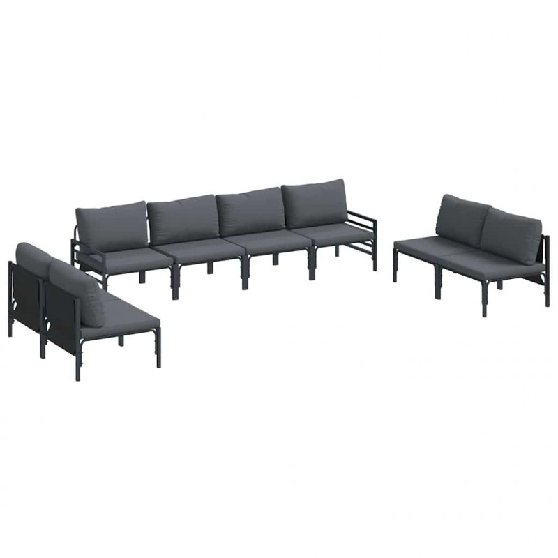 Zestaw Sof na Ogród z poduszką 8 pcs Czarny Stal