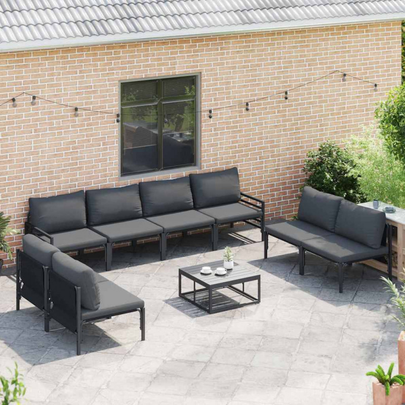 Zestaw Sof na Ogród z poduszką 8 pcs Czarny Stal