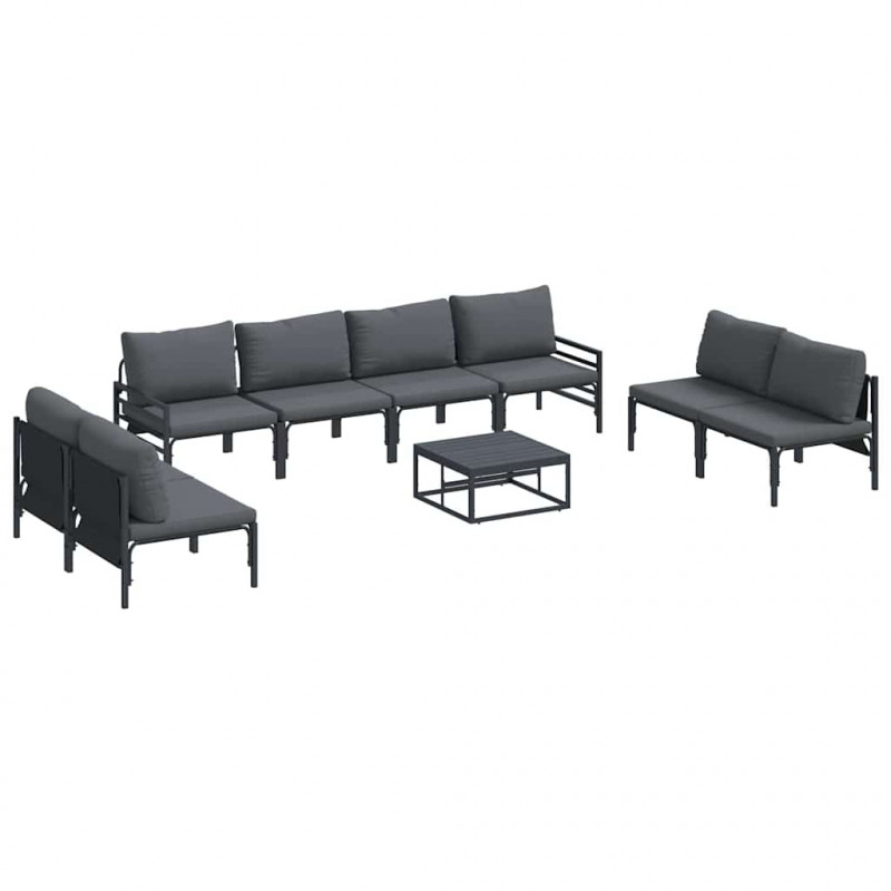 Zestaw Sof na Ogród z poduszką 9 pcs Czarny Stal