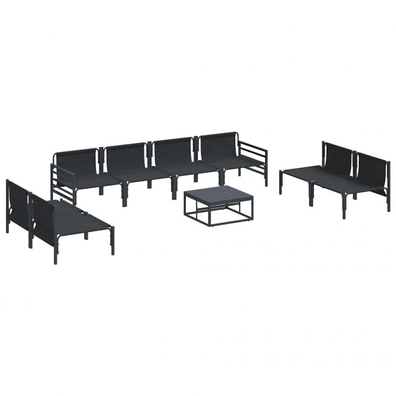 Zestaw Sof na Ogród z poduszką 9 pcs Czarny Stal