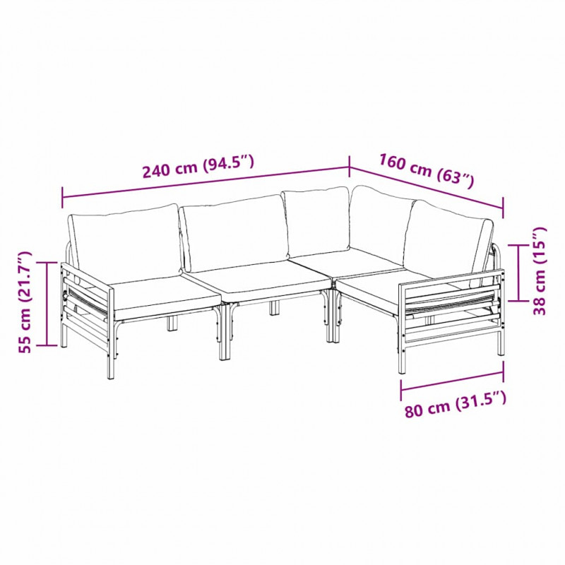 Zestaw Sof na Ogród z poduszką 4 pcs Antracyt Stal