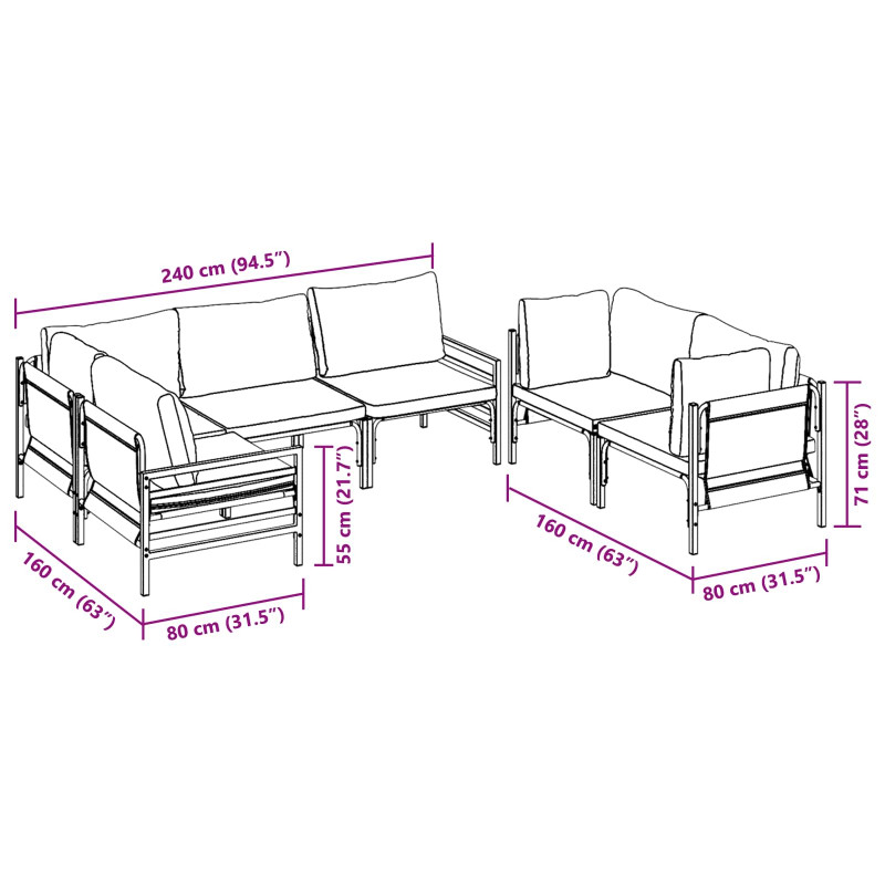Zestaw Sof na Ogród z poduszką 6 pcs Antracyt Stal