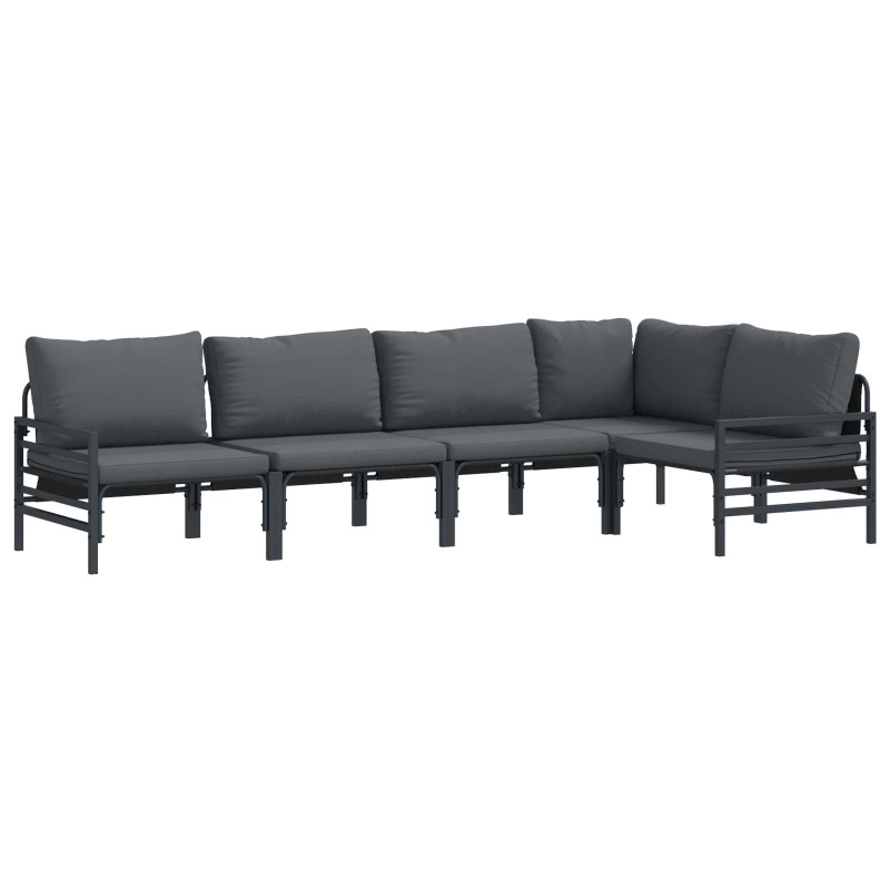 Zestaw Sof na Ogród z poduszką 5 pcs Czarny Stal