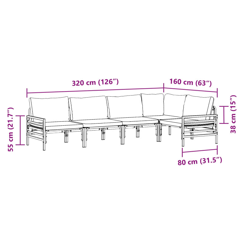 Zestaw Sof na Ogród z poduszką 5 pcs Czarny Stal