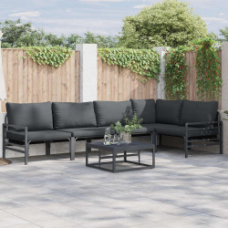 Zestaw Sof na Ogród z poduszką 6 pcs Czarny Stal