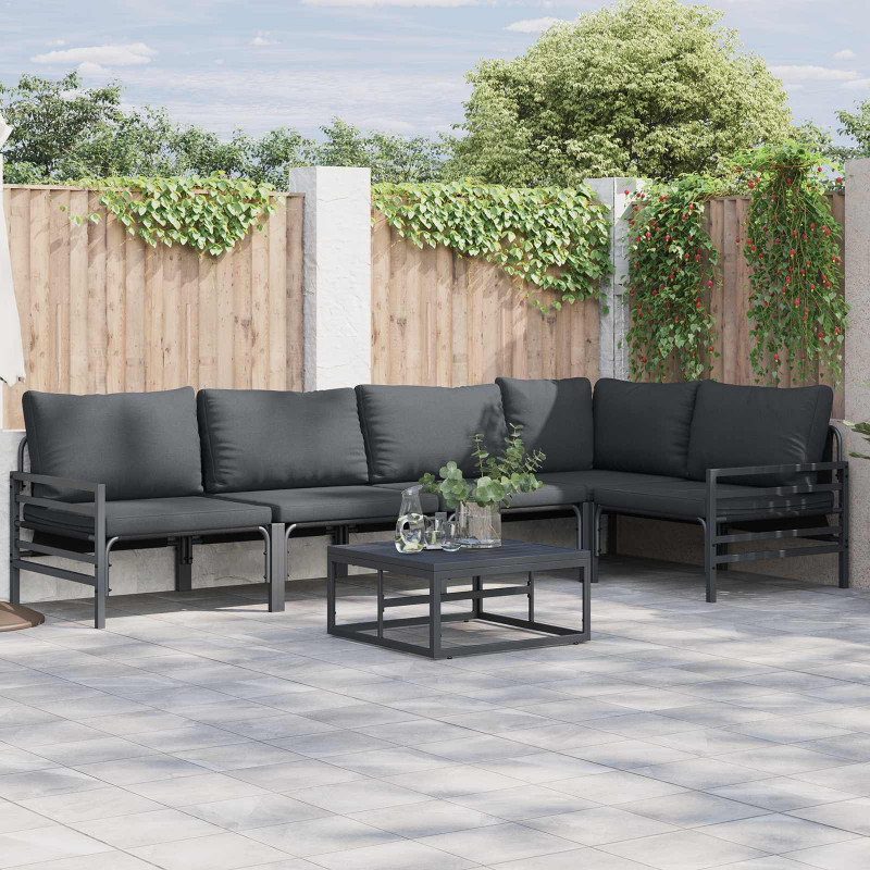 Zestaw Sof na Ogród z poduszką 6 pcs Czarny Stal