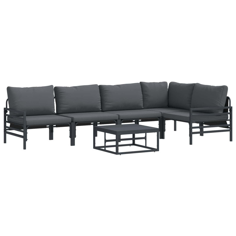 Zestaw Sof na Ogród z poduszką 6 pcs Czarny Stal