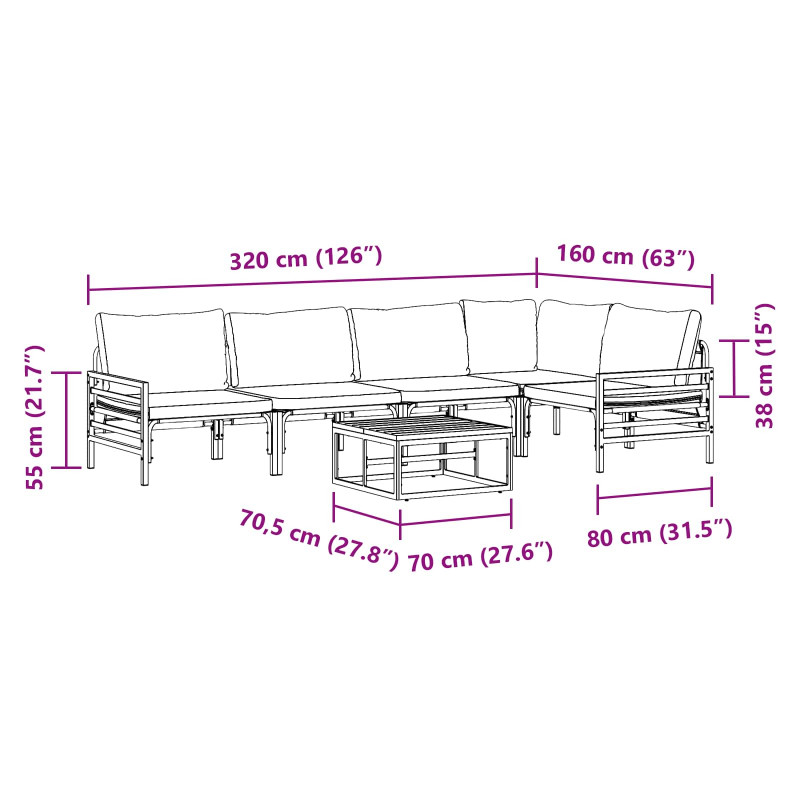 Zestaw Sof na Ogród z poduszką 6 pcs Czarny Stal