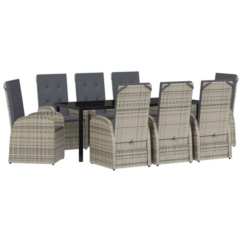 Zestaw do jadalni w ogrodzie z poduszką 9 pcs Szary polirattan