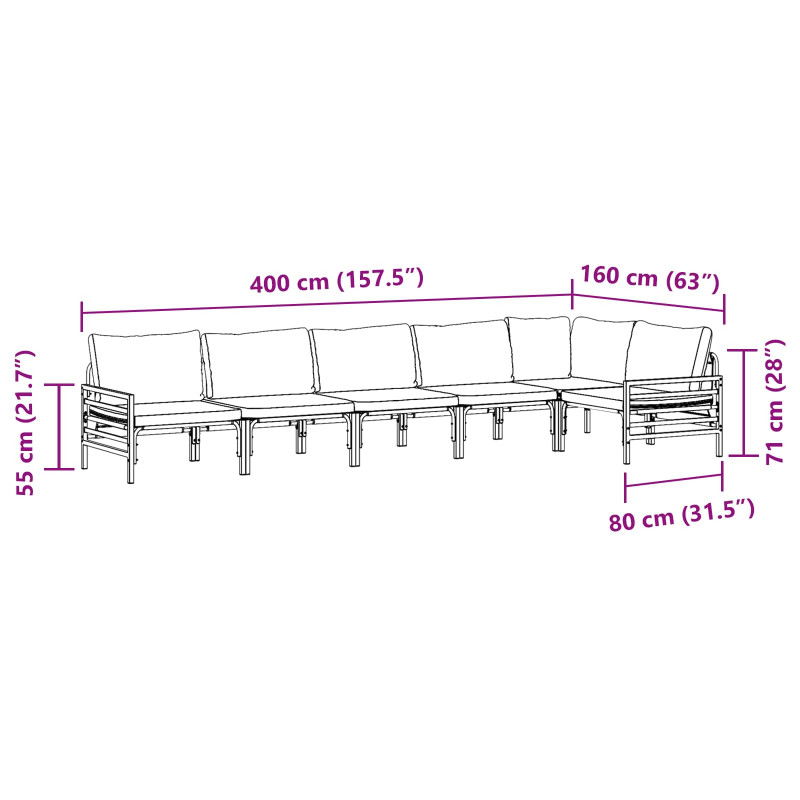 Zestaw Sof na Ogród z poduszką 6 pcs Czarny Stal