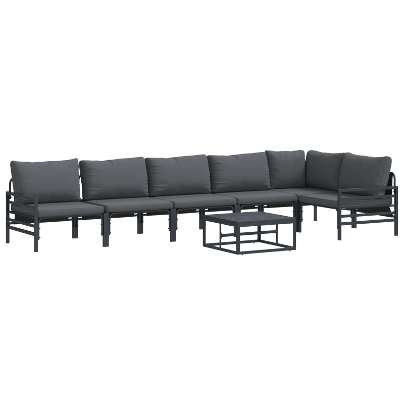 Zestaw Sof na Ogród z poduszką 7 pcs Czarny Stal