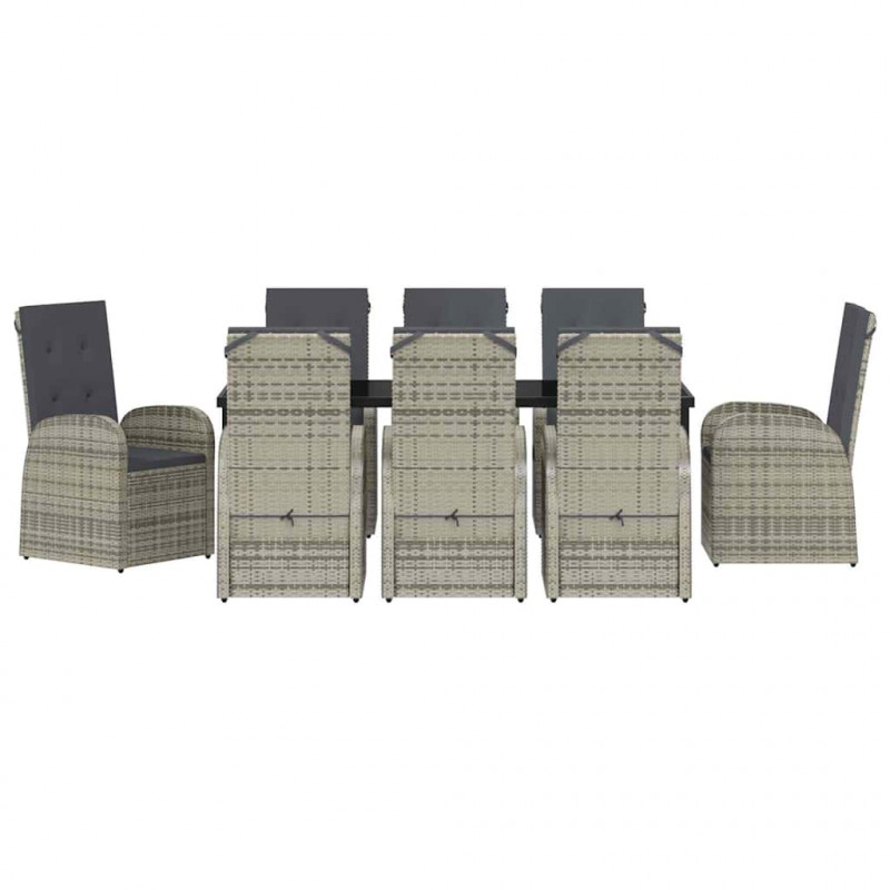 Zestaw do jadalni w ogrodzie z poduszką 9 pcs Szary polirattan