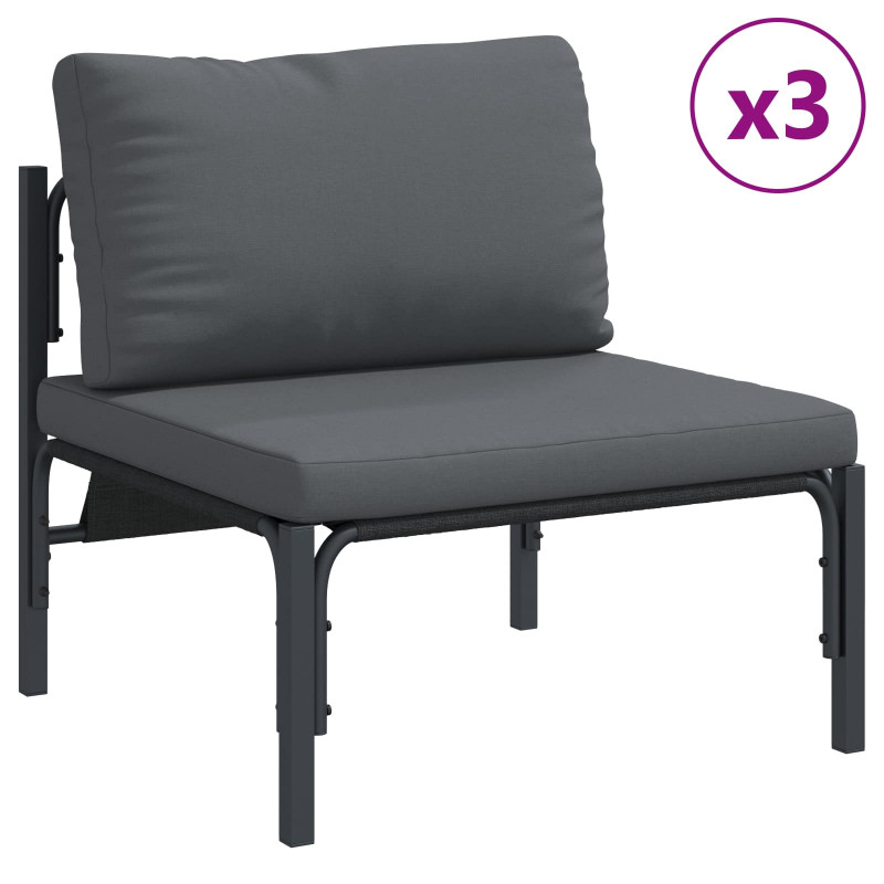 Zestaw Sof na Ogród z poduszką 7 pcs Czarny Stal