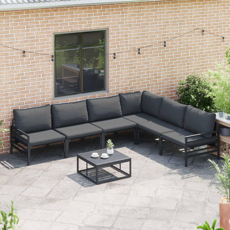 Zestaw Sof na Ogród z poduszką 7 pcs Czarny Stal