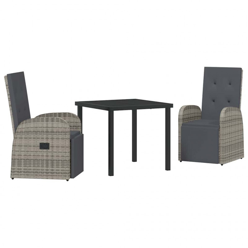 Zestaw do jadalni w ogrodzie z poduszką 3 pcs Szary polirattan