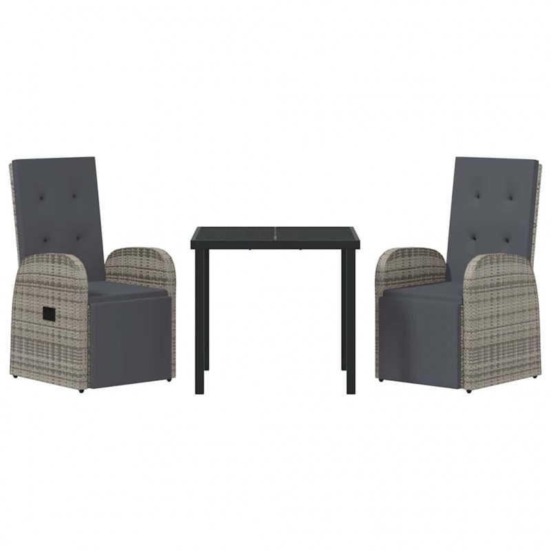 Zestaw do jadalni w ogrodzie z poduszką 3 pcs Szary polirattan