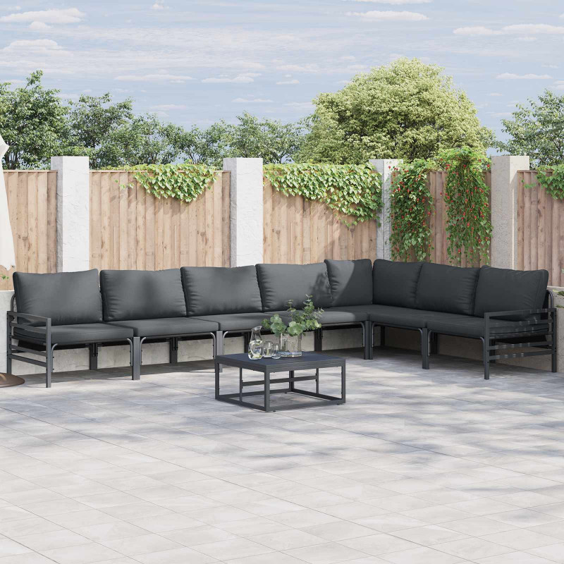 Zestaw Sof na Ogród z poduszką 7 pcs Czarny Stal