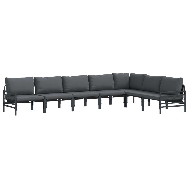 Zestaw Sof na Ogród z poduszką 7 pcs Czarny Stal