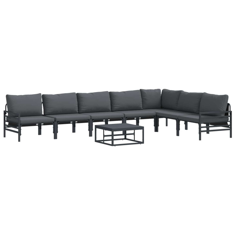 Zestaw Sof na Ogród z poduszką 8 pcs Czarny Stal