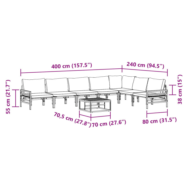 Zestaw Sof na Ogród z poduszką 8 pcs Czarny Stal